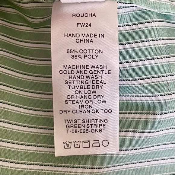 ROUCHA Green White Twist Stripe Shirt Double Breasted Academia BB Medium Short - Picture 11 of 13